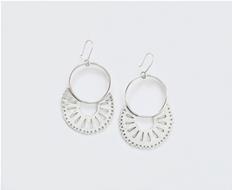Sterling silver loop with metal lace earrings - Long, dangle, circle  earrings