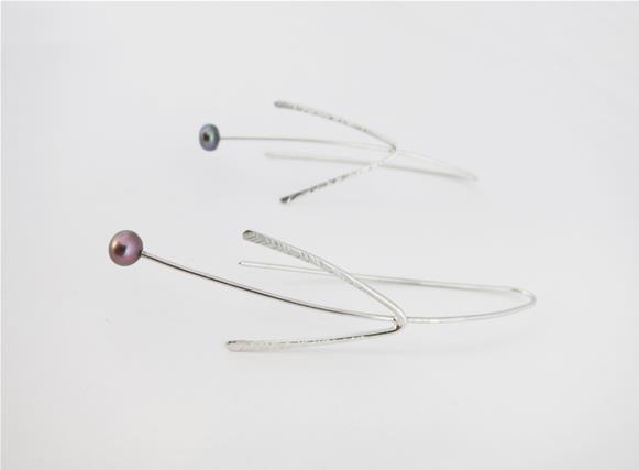 Boucles d'oreilles branche en argent sterling avec perles - Feuilles martelées