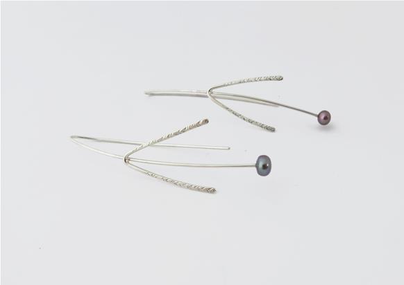 Boucles d'oreilles Branche en Argent Sterling avec Perles - Feuilles martelées
