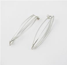 Sterling Silver Long Ear Jacket Earrings - Long Oval - 3D Geometric Earrings